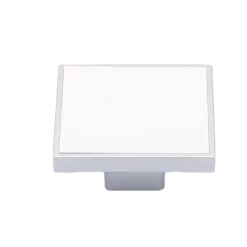 Quadra - Pomo para muebles de cocina - Caja efecto cristal satinado y placa lacada en blanco